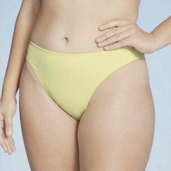 Xhilaration Yellow Ribbed Cheeky High Leg Mid Waist Bikini Swim Bottom 2X - Picture 1 of 8